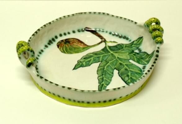 Fig cassoulet - high-fired earthenware, hand painted and glazed, 9.5 x 28 x 31cm