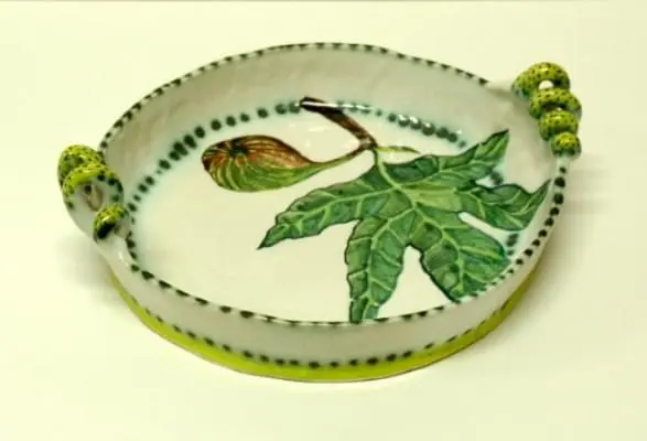 Fig cassoulet - high-fired earthenware, hand painted and glazed, 9.5 x 28 x 31cm