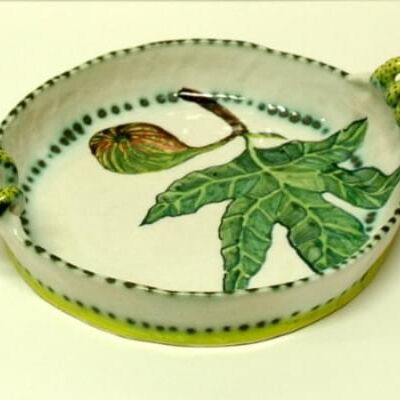 Fig cassoulet - high-fired earthenware, hand painted and glazed, 9.5 x 28 x 31cm