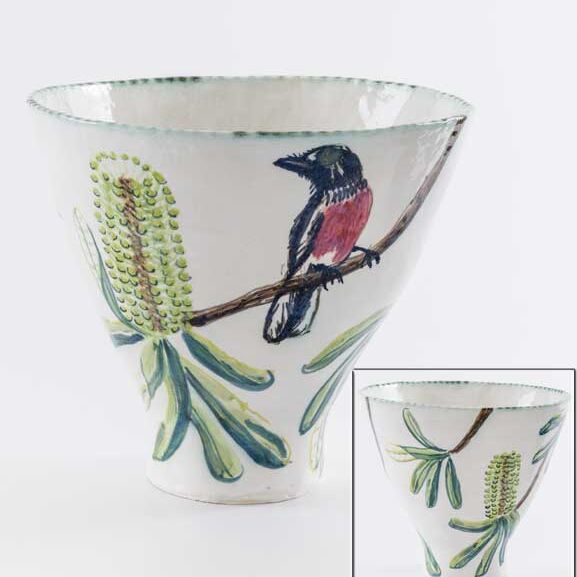 Banksia Integrifolia Bowl with Scarlet Robin