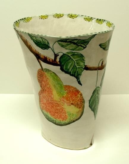 Oval pound pear vessel - high-fired earthenware, hand painted and glazed, 41 x 27 x 25cm