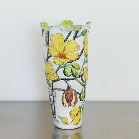 Olive-backed Sunbird and Kapok Tree Flower Lime-handled Vessel_3