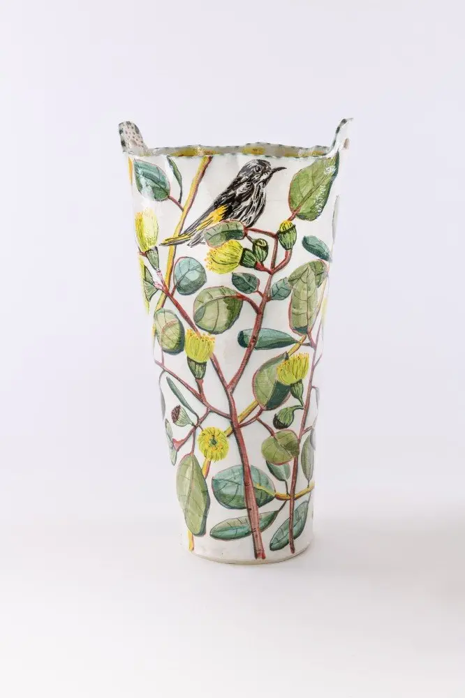 Flowering Gum Vessel with New Holland Honeyeater