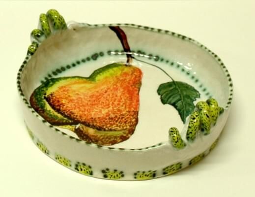 Pound pear cassoulet - high-fired earthenware, hand painted and glazed, 9 x 30 x 27cm  