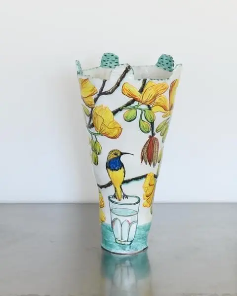 Kapok Flower Blue Handle Vessel