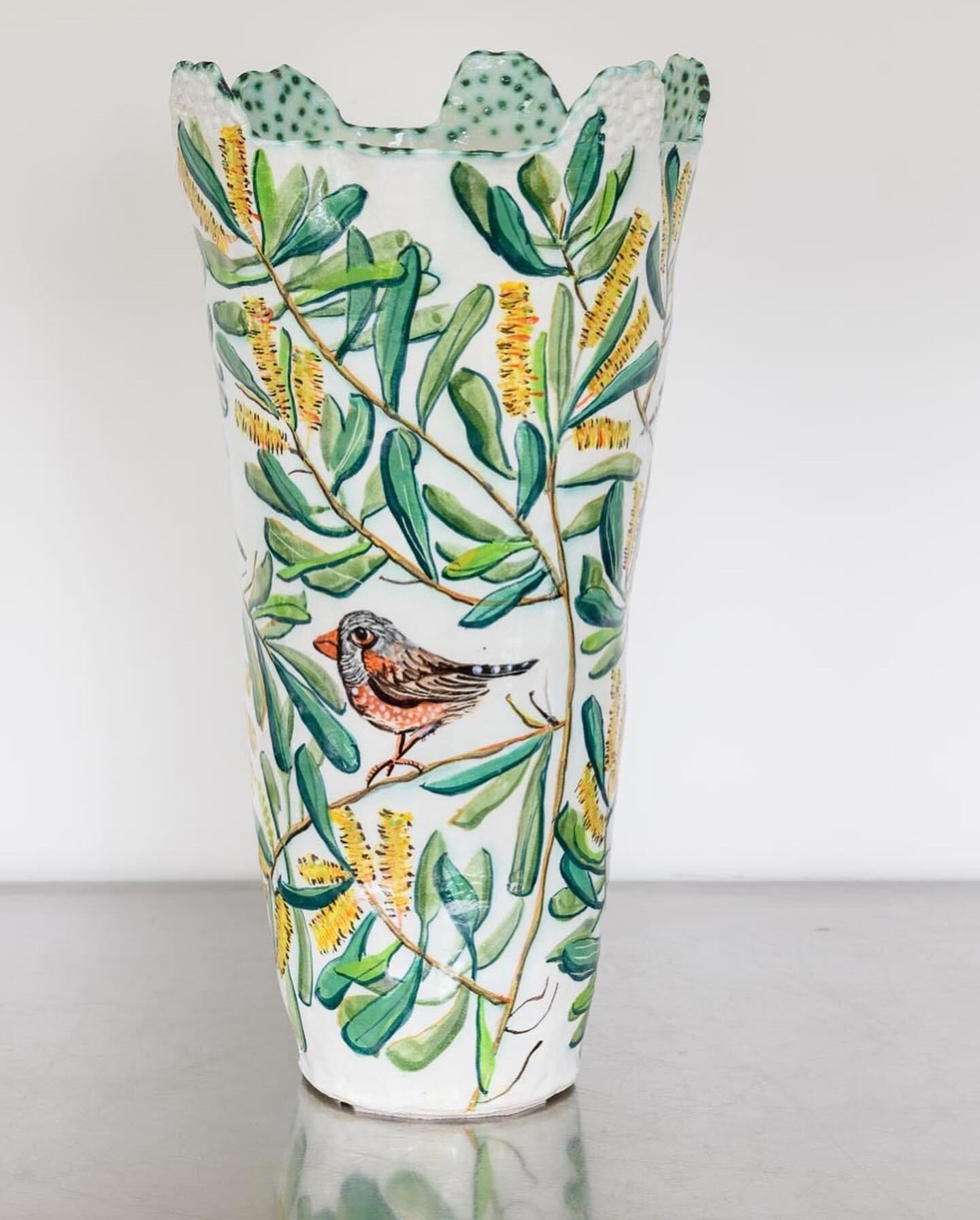 Flame Robin in Eucalyptus Vessel