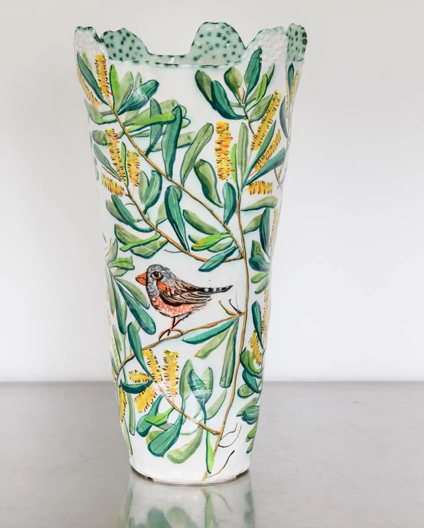 Flame Robin in Eucalyptus Vessel