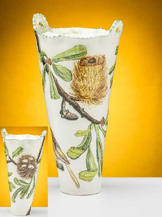 Banksia Serrata Vase With Small Honeyeater