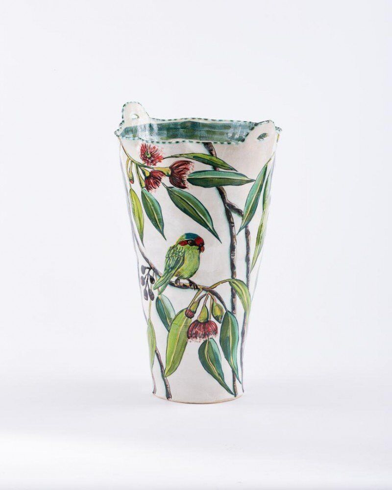 Ironbark vessel with Musk Lorikeets