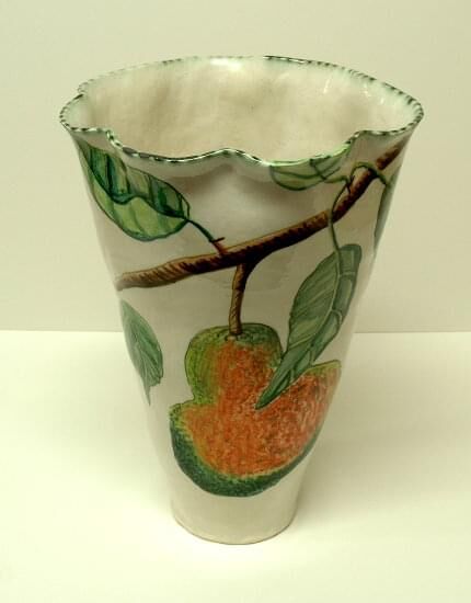 Pound pear vessel - high-fired earthenware, hand painted and glazed, 38 x 25 x 25cm