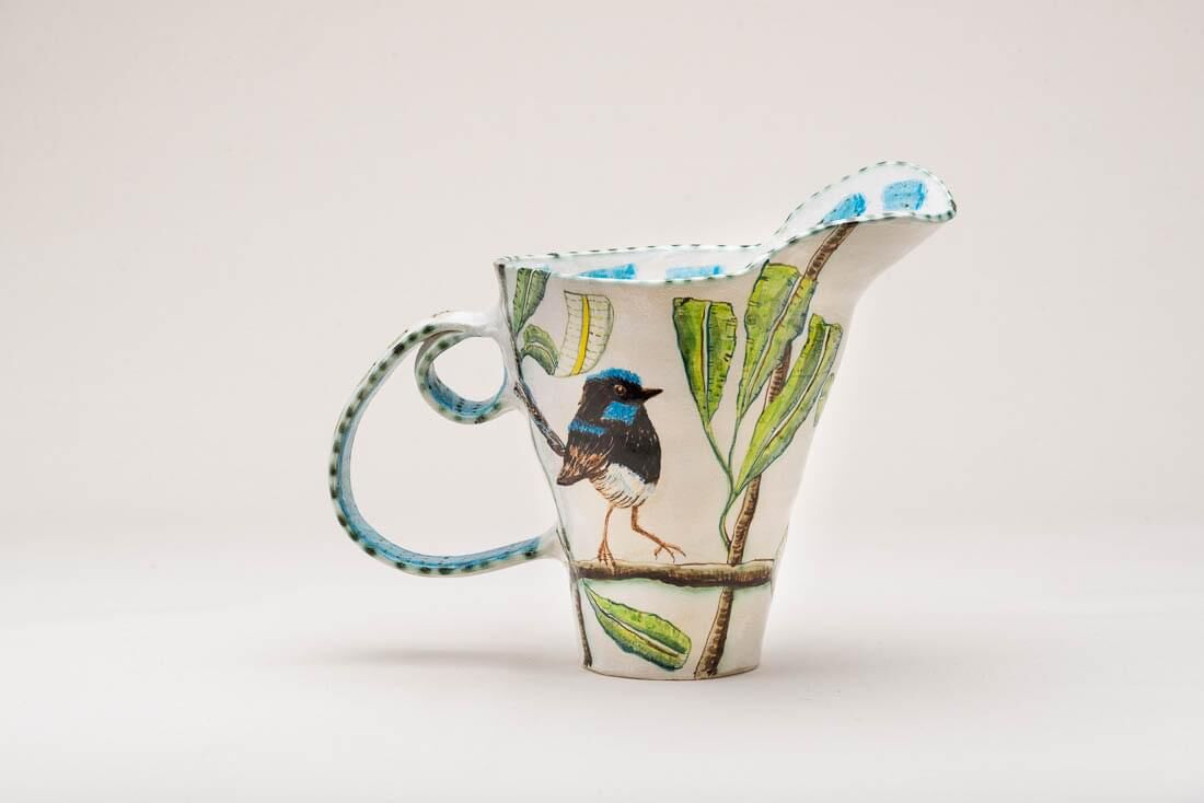 Tall Blue Fairy Wren in Banksia Single Handled Jug