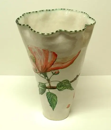 Almond pink blossom vessel - high-fired earthenware, hand painted and glazed, 40.5 x 26.5 x 27cm