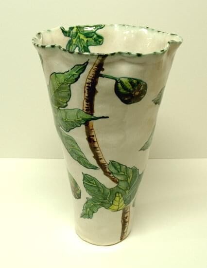 Summer fig vessel - high-fired earthenware, hand painted and glazed, 41.5 x 25 x 25cm