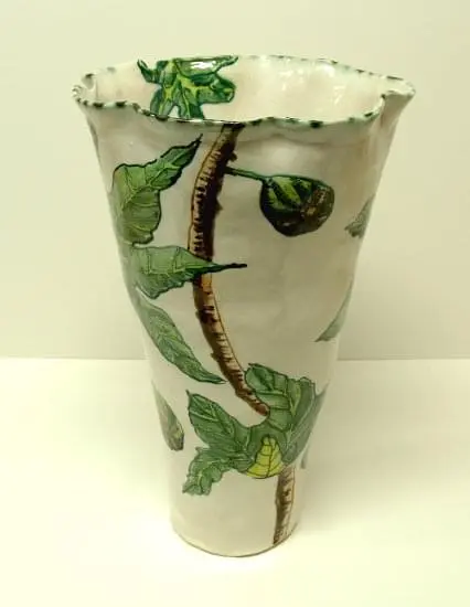 Summer fig vessel - high-fired earthenware, hand painted and glazed, 41.5 x 25 x 25cm