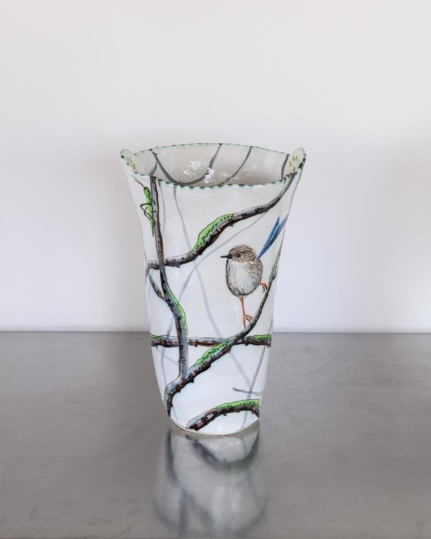 04042025_R-Blue Fairy Wren in Bare Branches Double Handled Vessel030