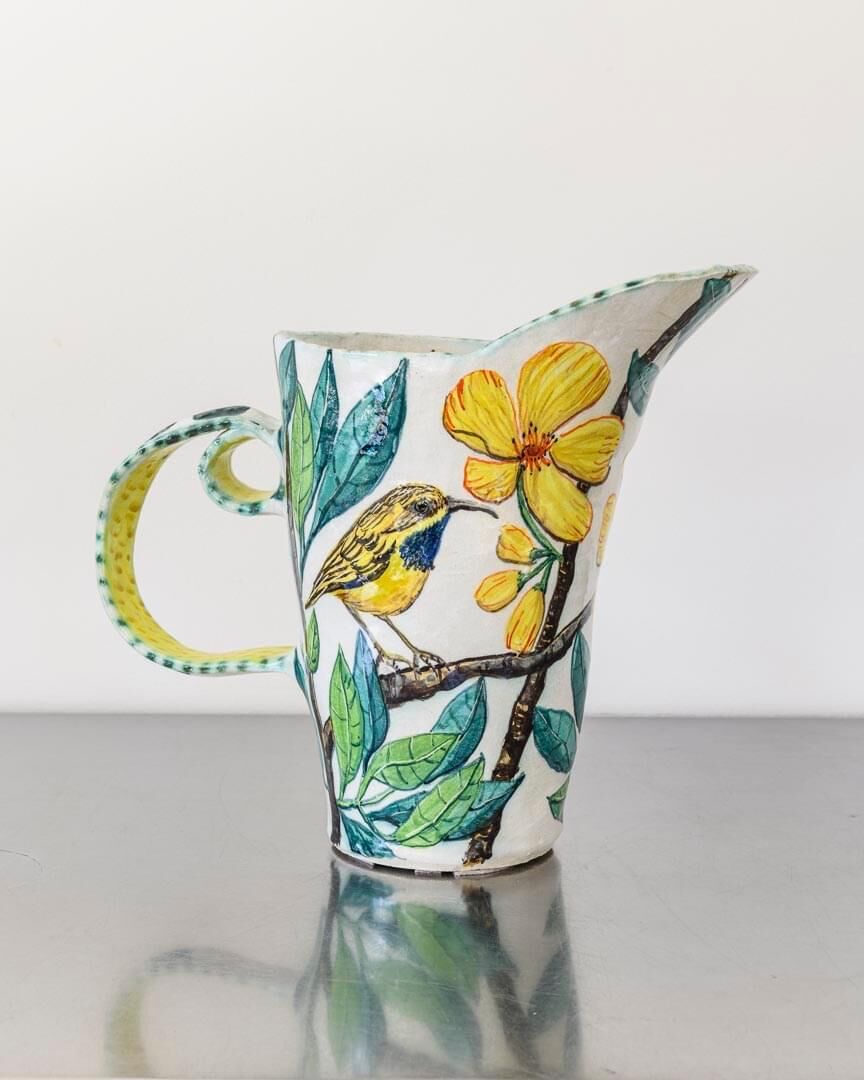 Kapok Flower with Bird and Foliage Single Handled Jug