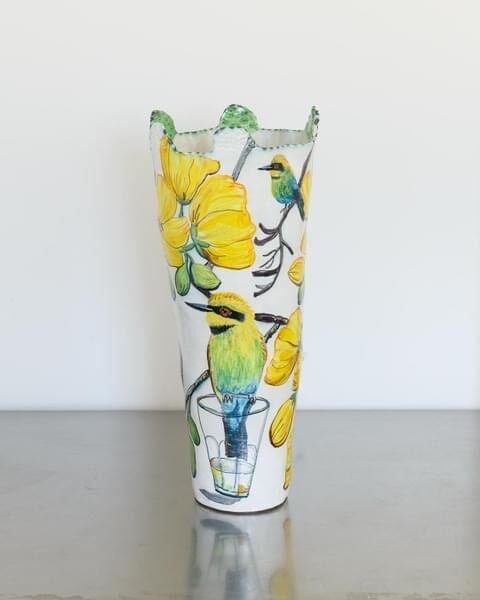 Rainbow Bee-Eaters and Kapok Tree Flower Vessel