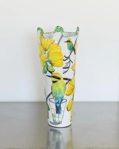 Rainbow Bee-Eaters and Kapok Tree Flower Vessel