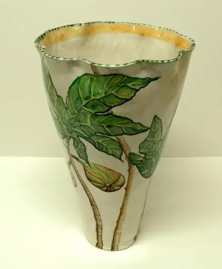 Hill End fig vessel - high-fired earthenware, hand painted and glazed, 39 x 25 x 25cm
