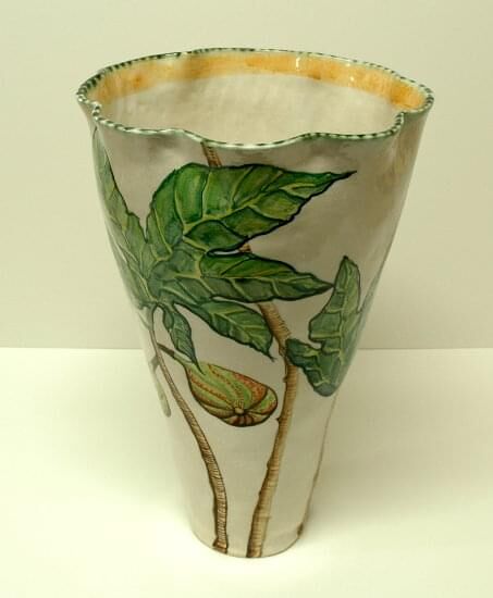 Hill End fig vessel - high-fired earthenware, hand painted and glazed, 39 x 25 x 25cm