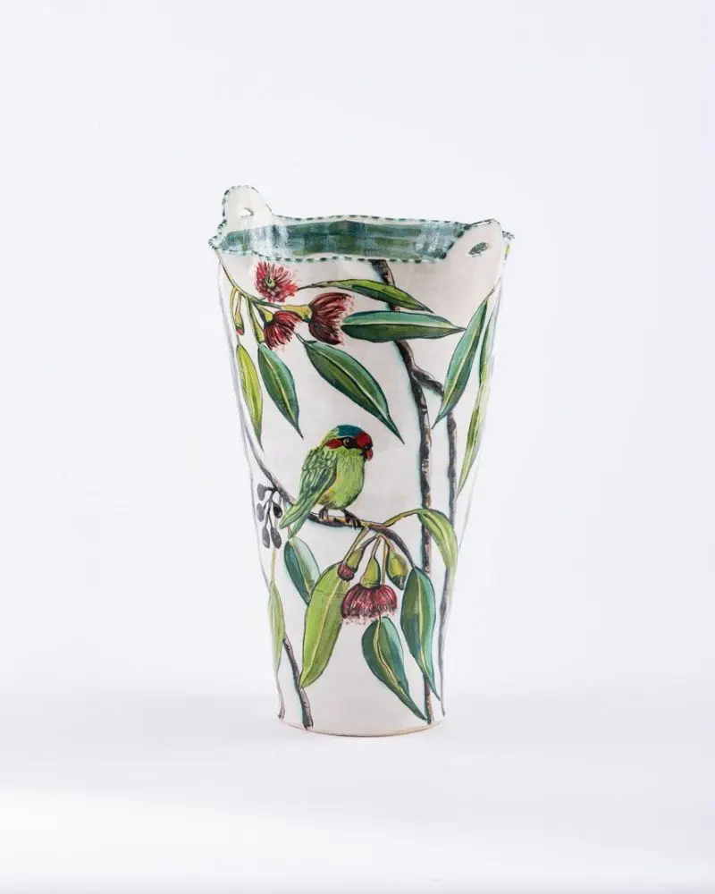 Ironbark vessel with Musk Lorikeets